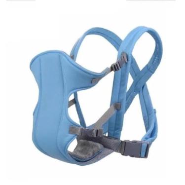Imagem de Canguru Bebê Ergonômico Conforto Segurança Alças Acolchoadas Fivelas Ajustáveis Passeio Prático Leve Lavável Pais Modernos Mãos Livres Bebê Feliz - Azul Claro