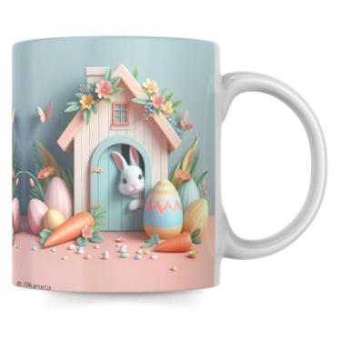 Imagem de Caneca Páscoa Efeito 3D Casinha Coelho Cenoura Chocolate - 325ml (2)