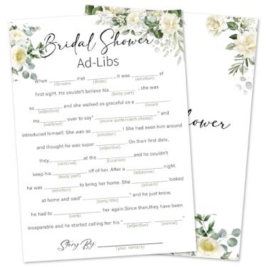 Imagem de Jogos de chá de panela de eucalipto 30 convidados, jogos de noiva Ad-Libs para chuveiros, rosa branca casamento festa de noivado atividade suprimentos de festa/Verde-12