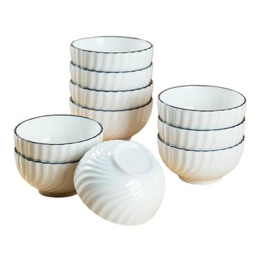 Imagem de 10 peças - tigela de arroz de cerâmica resistente a altas temperaturas simples e requintada para uso doméstico japonês - linha preta Xuan Yue