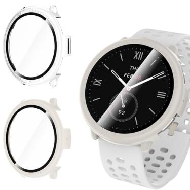 Imagem de WD&CD Pacote com 2 capas compatíveis com Amazfit Active 2 branco + transparente, capa rígida de PC com protetor de tela de vidro temperado compatível com Amazfit Active 2 Smart Watch de 44 mm