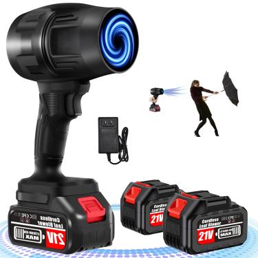 Imagem de HUOJYDOWDL Soprador De Folhas Elétrico Sem Fio, Para Gramados, Portátil, 21 V*2 Baterias, Turbo Jato Super Potente, Espanador Ar, Com Velocidade Ajustável, Limpeza Pátios, Sopro Folhas, Secagem, Cam