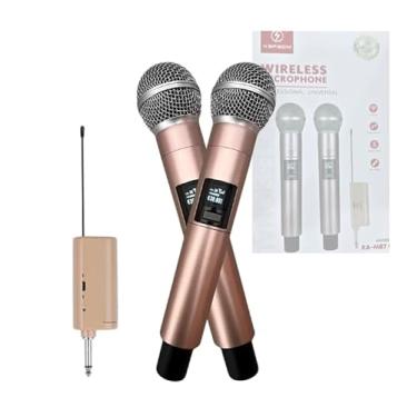 Imagem de Kit Microfone Sem Fio Profissional, 2 Microfones Wireless, Display Digital, Receptor P2, 6 Horas de Bateria, Rose Gold