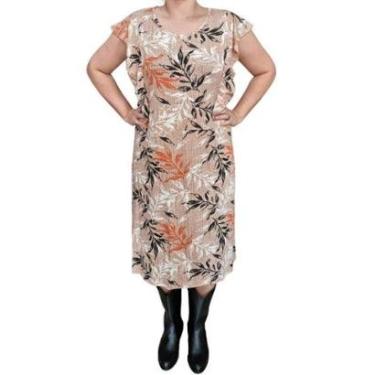 Imagem de Vestido Biografia MC Estampado Plus Size Bege-Feminino