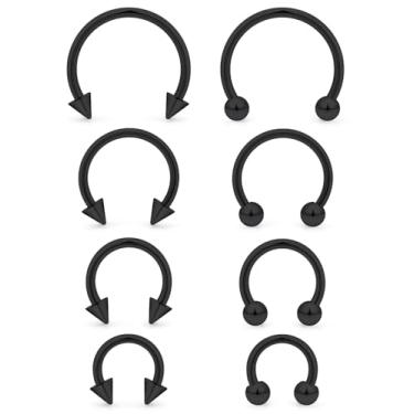 Imagem de Vqoxaggi 8 peças anéis de septo 16G aço inoxidável nariz septo brinco ferradura sobrancelha lábio piercing joia para mulheres homens diâmetro interno 6 mm/8 mm/10 mm/12 mm, Metal, aço inoxidável