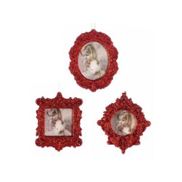 Imagem de Kit Porta Retrato Gliter Vermelho Para Árvore Natal 10cm 3 Peças - Mag