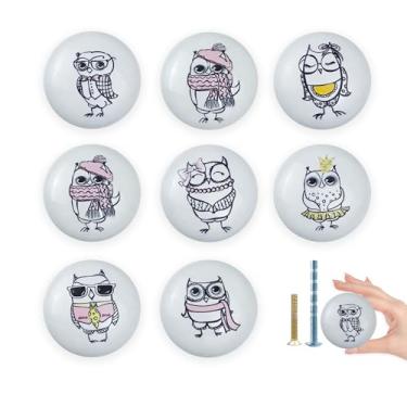 Imagem de Lasyman Puxador de coruja exclusivo de cerâmica de 3,8 cm, 8 peças, decoração de quarto de berçário, floresta, animal, gaveta, puxadores e puxadores