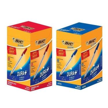 Imagem de Kit Caixa De Caneta Esferográfica Cristal 1.0mm 100 Unidades Azul E Ve