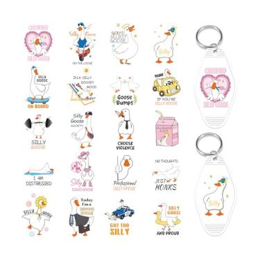 Imagem de Aposwow Adesivos UV DTF – 80 folhas adesivos engraçados de ganso UVDTF para chaveiro de motel, adesivos engraçados de animal bobo em transferência a frio, chaveiro de hotel faça você mesmo em branco