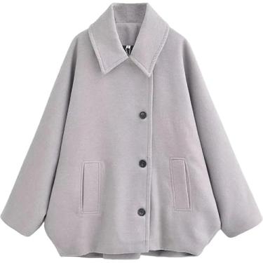 Imagem de Casaco De Lã Oversized Feminino Lapela único Breasted Lã Curta Casaco De Ervilha Na Moda Lã Solta Curto Trench Coats, 2, S
