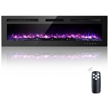 Imagem de Lareira Elétrica CEARTRY de Embutir A43x152L com Controle Remoto e Luz de LED, 110V, 1500W, Preta