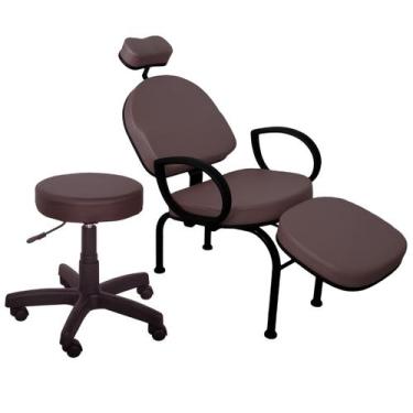 Imagem de Cadeira Conforty + Mocho Maquiagem Cílios Sobrancelha Café - For-ty