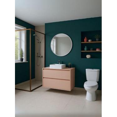 Imagem de Gabinete para Banheiro com Cuba e Espelho Redondo 80cm Mdf Rosa Dubai 