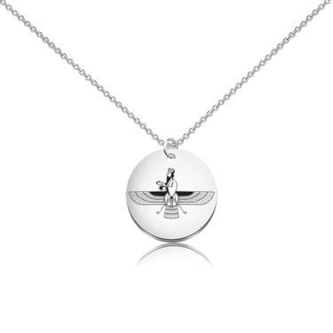 Imagem de WUSUANED Colar Farvahar, joia com símbolo do Irã, presente Faravahar, presente de zoroastrismo, presentes religiosos, Large, Aço inoxidável, Sem Pedra Preciosa