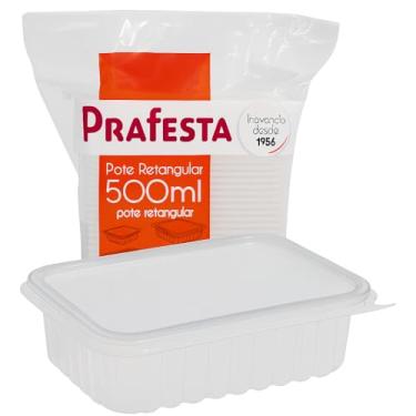 Imagem de Pote Plástico Retangular prafesta com Tampa, 500ml, para Freezer e Micro-ondas, 24 Unidades