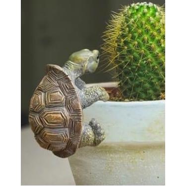 Imagem de Cabide de vaso de plantas com figura de tartaruga, para vasos de flores de escalada de resina, animais fofos, mini estátua de tartaruga, decoração de vaso para bonsai, suculentas, aquários, cercas