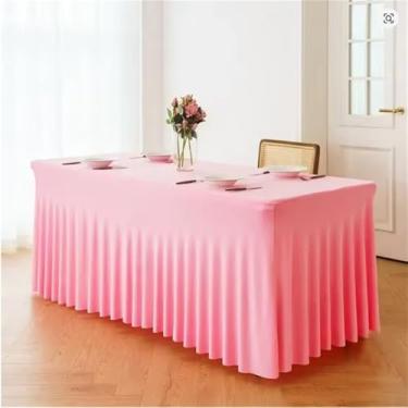 Imagem de Toalha de mesa elástica opcional de 2, 4 ou 6 peças, 6 pés, para banquete de hotel, festa de casamento, com saia plissada de 1,8 m, tamanho retangular, rosa escuro, 6 peças
