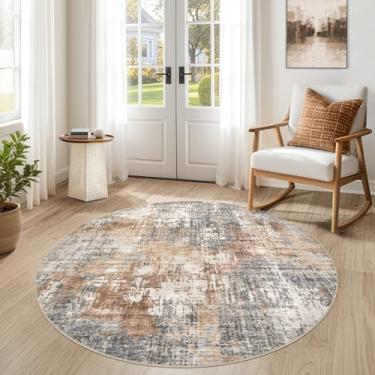 Imagem de DMOYEST Tapete redondo de 1,5 m para sala de estar – 12,5 x 12,7 cm, lavável, grande, macio, neutro, moderno, abstrato, tapete baixo para quarto, sala de jantar, casa de fazenda, escritório em casa