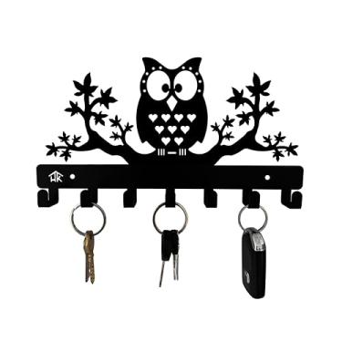 Imagem de HeavenlyKraft Porta-chaves de aço de coruja em bordo, chaveiro de aço, chaveiro de metal, gancho de chave de coruja, gancho de medalha, gancho de correia, 27 x 16 x 2 cm