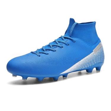 Imagem de changshen Chuteiras de futebol juvenis profissionais confortáveis sapatos de futsal com cadarço unissex sapatos de futebol para homens tênis leves e firmes, Azul, 8.5