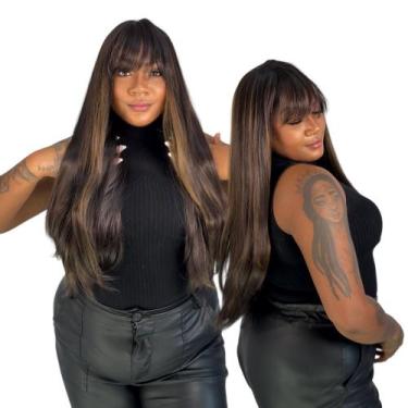 Imagem de Peruca Moderna Fibra Natural Com Mechas Mel Lisa com Franja - Maya Hai