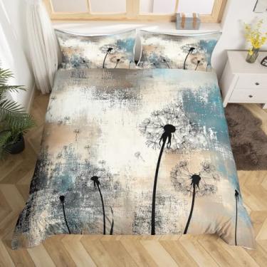 Imagem de jejeloiu Capa de edredom com estampa de dente-de-leão para crianças, floral, abstrata, para meninos, meninas, adolescentes, estampa de flores botânicas, respirável, tema natural, roupa de cama