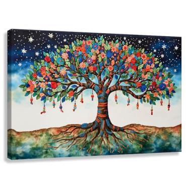 Imagem de Árvore da Vida Arte de Parede Impressão em Tela Harmonia da Vida Decoração Fotos Pintura com Flores Natureza Paisagem 90x60cmx1