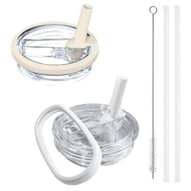 Imagem de Aooiiysd Pacote com 2 tampas Stanley de substituição de 1,134 g, para Stanley Quencher H2.0, design à prova de derramamento, material antiqueda e resistente ao calor (conjunto bege e branco)