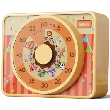 Imagem de VOCOO Temporizador visual infantil para sala de aula - Contagem regressiva de 60 minutos para cozinha, escritório, ímã forte, ferramenta silenciosa de gerenciamento de tempo, 2 pilhas AAA incluídas