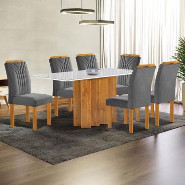 Imagem de Mesa de Jantar 6 Lugares Lorena Londres com Vidro Cinamomo/Off White/Cinza - Cel Móveis