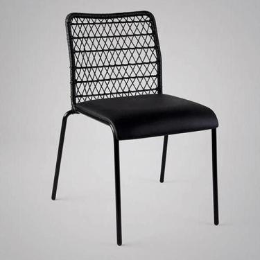 Imagem de Cadeira Trama Slim Estofada material ecológico Aço Carbono Preto e Jun