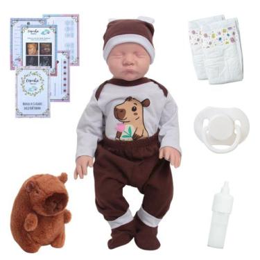 Imagem de Bebê Reborn Menino Realista Corpo Silicone Capivara Pelúcia - Cegonha 