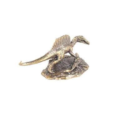 Imagem de Estátua em miniatura de dinossauro cretáceo de latão, escultura de espinossauro realista de metal, ornamento de mesa, bonsai doméstico, micro paisagem, acessórios de decr