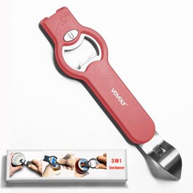 Imagem de Abridor de garrafa magnético 3 em 1 atualizado para geladeira, abridor manual de aço inoxidável para líquido com captador de tampa, cola na geladeira, chave de igreja com ímã forte, vermelho