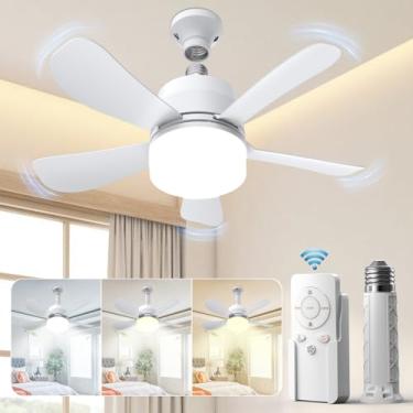 Imagem de Eonini Ventilador de luz 2 em 1 com controle remoto, pequenos ventiladores de teto com luzes, ventilador de lâmpada LED regulável em 3 cores, 1000 lm, base E26 rosqueada fácil de instalar para quarto