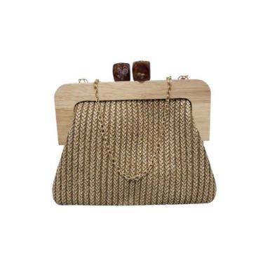 Imagem de Bolsa Clutch Estilo Ráfia Palha Artesanal - Lika Bijuterias, Bronze