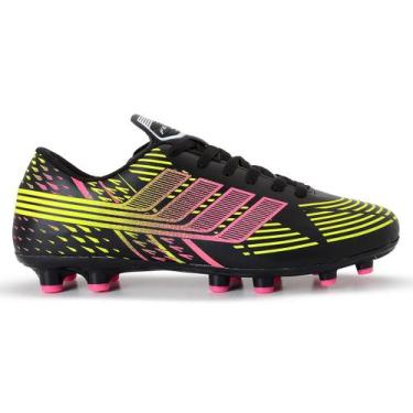 Imagem de Chuteira Campo Gramado Travas Preto Rosa Verde Masculino Feminino Unis