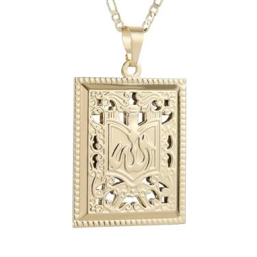 Imagem de HZMAN Colar Allah banhado a ouro de latão 18K para homens, joias árabes do Oriente Médio, pingente feminino do Islã muçulmano para mulheres, Latão, Sem Pedra Preciosa