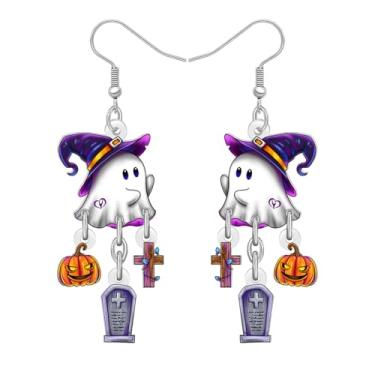 Imagem de NEWEI Brincos pendentes de fantasma de terror em acrílico, presentes de Halloween para mulheres, design bonito e assustador com foice de globo ocular, acessórios de bijuteria para fantasia de feriado