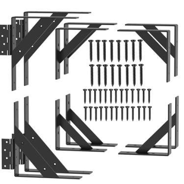 Imagem de JUGREAT Kit de portão antiqueda resistente sem queda, kit de ferragens de portão de cerca, suporte de canto de portão para cerca de madeira, entrada de automóveis, portões de curral, janelas de