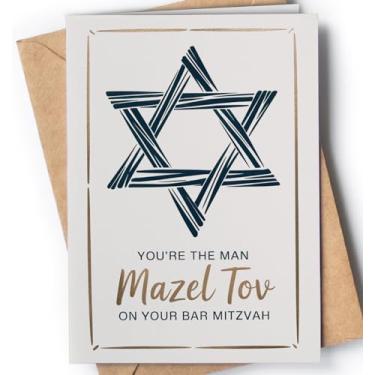Imagem de Cartão Bar Mitzvah - Cartões Bar Mitzvah para meninos, filho, neto - parabéns judaicos Mazel Tov Cards - Goodluck You're the Man - Cartão de 13º aniversário para ele - Marco especial judaico - NUM 274