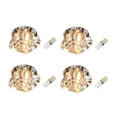 Imagem de 4 Spot 8cm Cristal K9 Embutir Gesso Sanca Ac661 + LED 3W Branco Quente