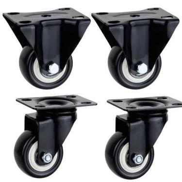 Imagem de 4pçs Rodízio 50mm Placa Preto Rolamento(2 Giratoria +2 Fixo) - IMP.
