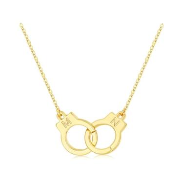 Imagem de M MOOHAM Colar feminino com duas iniciais algemas, banhado a ouro 14K, duas letras, amizade, melhor amigo, joias personalizadas, presentes de aniversário para mulheres, melhores amigas, casais, Latão