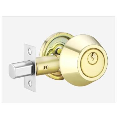 Imagem de SUYA Fechadura de cilindro único com chaves, fechadura externa redonda com chave para porta de entrada frontal, ouro polido