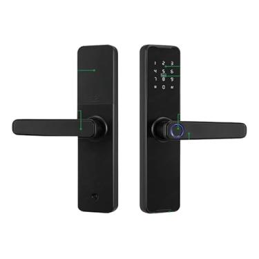 Imagem de Fechadura Eletrônica Digital Biométrica, Preta, Wi-Fi, Metal e ABS, Controle por App Tuya, Senha, Tag, Impressão Digital, Uso Residencial