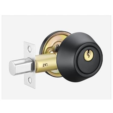 Imagem de SUYA Fechadura de cilindro único com chaves, fechadura externa redonda com chave para porta de entrada frontal, preto fosco