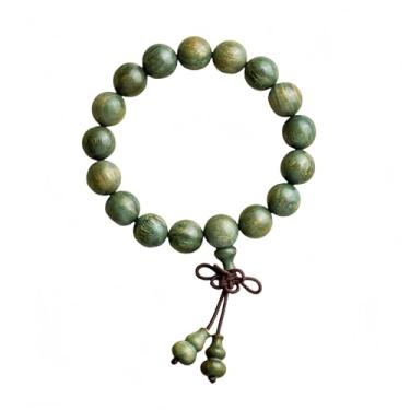 Imagem de lomysoali Pulseira de sândalo verde, pulseira de descompressão de meditação de pulso com elos de contas de oração, contas de sândalo verde budista, melhore sua aura e traga boa sorte, fragrância