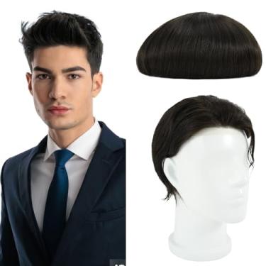 Imagem de Zakya Sistema de cabelo masculino 20 x 25 cm para homens cabelo humano real 0,03 mm base invisível couro cabeludo linha fina fina masculina peruca preta 1B #