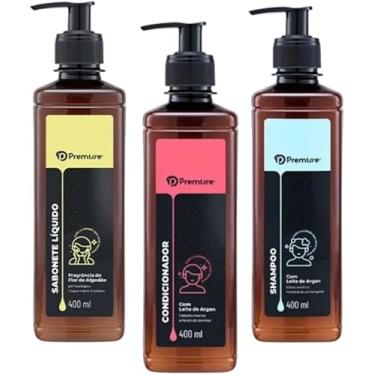 Imagem de Kit Premisse Shampoo Condicionador Sabonete Líquido 3x400ml Limpeza Hidratação Cabelos Pele Uso Diário Hotel Academia Clínica Escritório Residencial